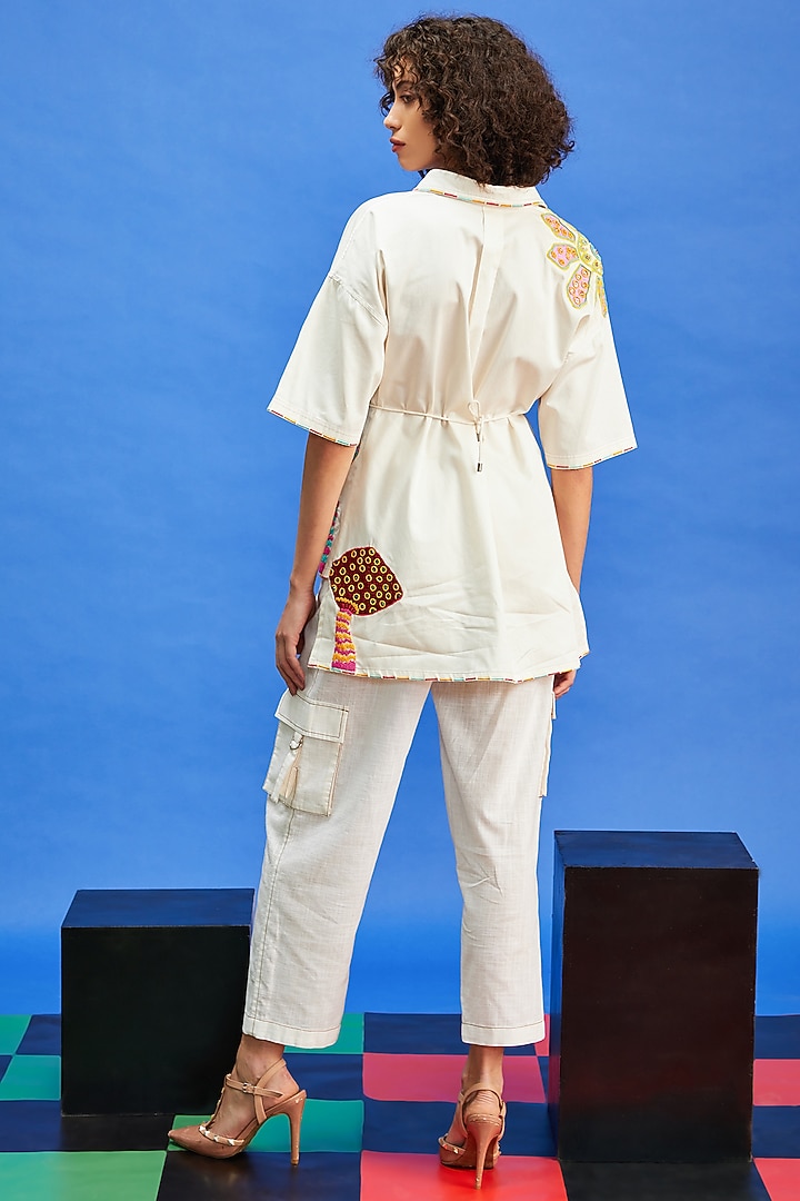 Ivory Brushed Fabric & Cotton Satin Resham Embroidered Co-Ord Set by Shilpi Gupta Surkhab at Pernia's Pop Up Shop