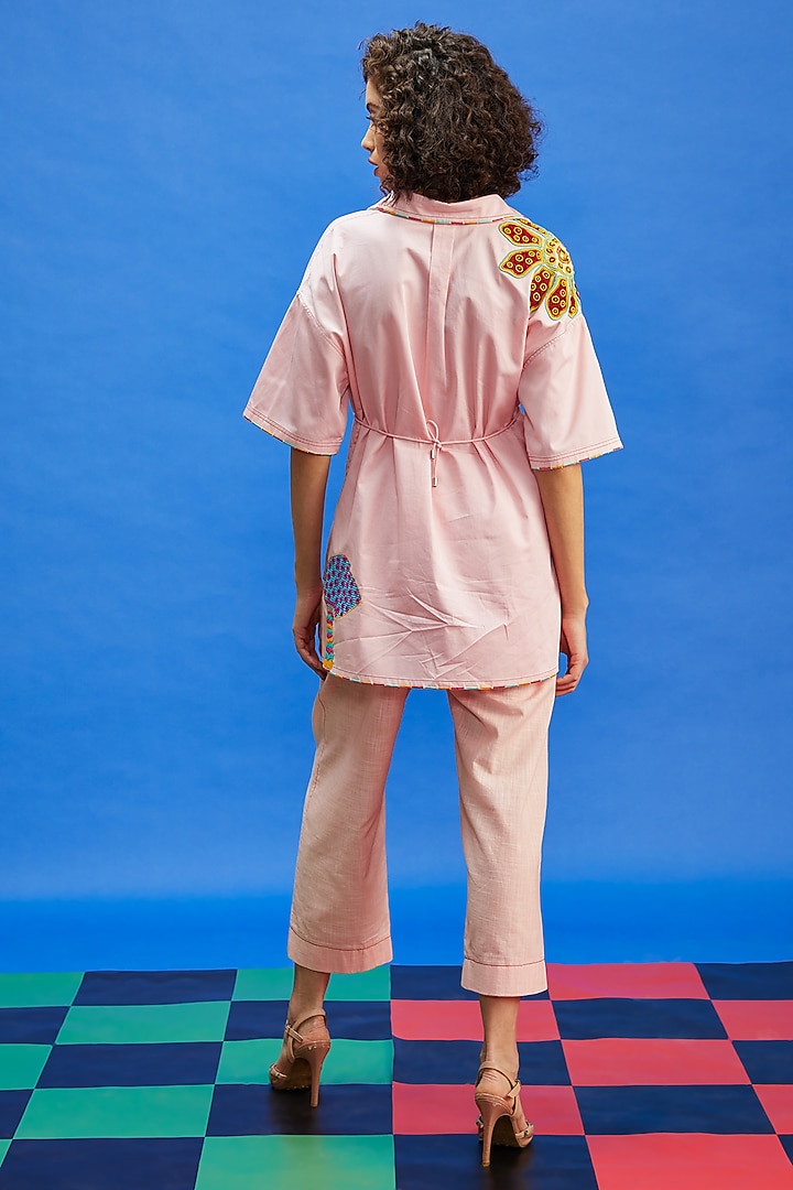 Pink Crushed Fabric & Cotton Satin Resham Embroidered Co-Ord Set by Shilpi Gupta Surkhab at Pernia's Pop Up Shop