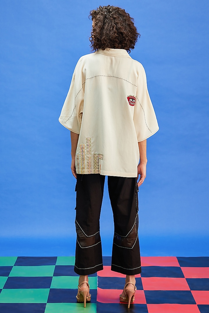Beige Imported Fabric Resham Embroidered Shirt by Shilpi Gupta Surkhab at Pernia's Pop Up Shop