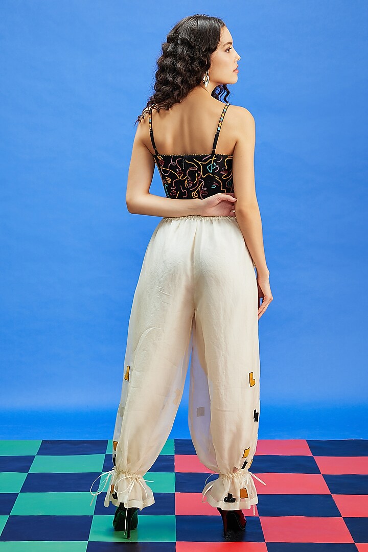 Ivory Organza & Dupion Sequins Embroidered Trousers by Shilpi Gupta Surkhab at Pernia's Pop Up Shop