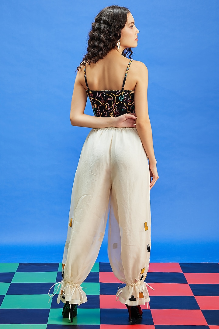 Black Dupion Cutdana & Resham Embroidered Corset Top by Shilpi Gupta Surkhab at Pernia's Pop Up Shop