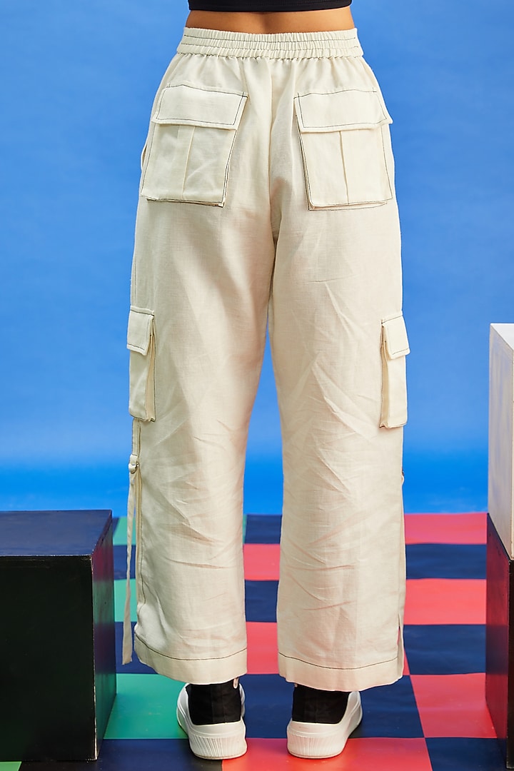 Ivory Cotton Linen Trousers by Shilpi Gupta Surkhab at Pernia's Pop Up Shop