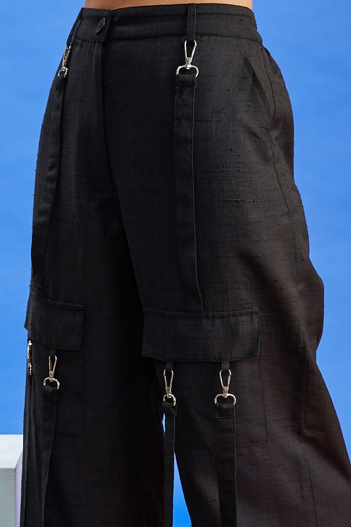 Black Cotton Linen Trousers by Shilpi Gupta Surkhab at Pernia's Pop Up Shop