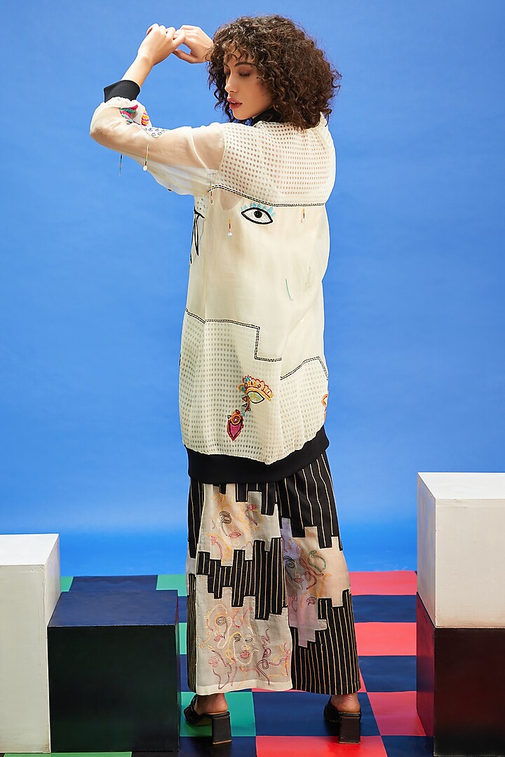 Ivory Organza & Rib Sequins Embroidered Shirt by Shilpi Gupta Surkhab at Pernia's Pop Up Shop