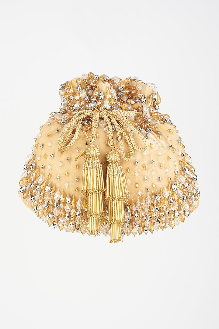 Cream Embroidered Handcrafted Potli With Chain by SG BY SONIA GULRAJANI at Pernia's Pop Up Shop