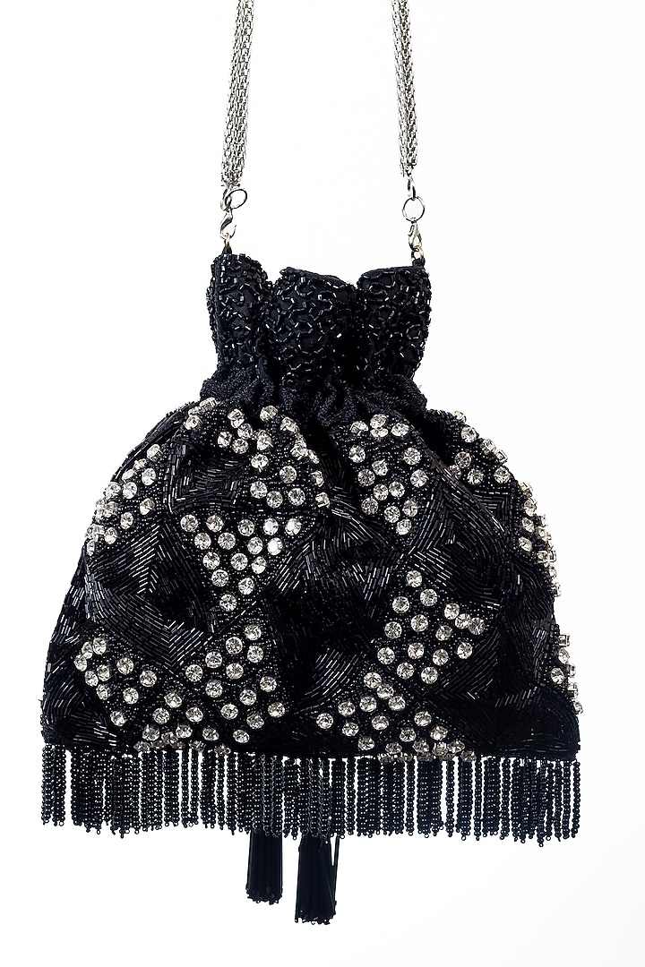Black Raw Silk Embellished Potli by SG BY SONIA GULRAJANI at Pernia's Pop Up Shop