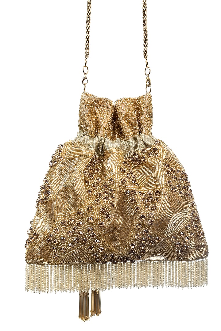 Gold Raw Silk Embellished Potli by SG BY SONIA GULRAJANI at Pernia's Pop Up Shop
