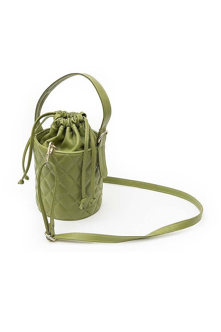 Green Leather Bucket Bag by SG BY SONIA GULRAJANI at Pernia's Pop Up Shop