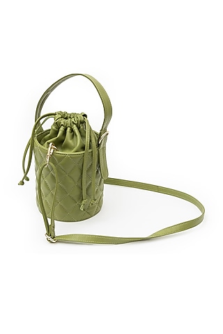 Green Leather Bucket Bag by SG BY SONIA GULRAJANI