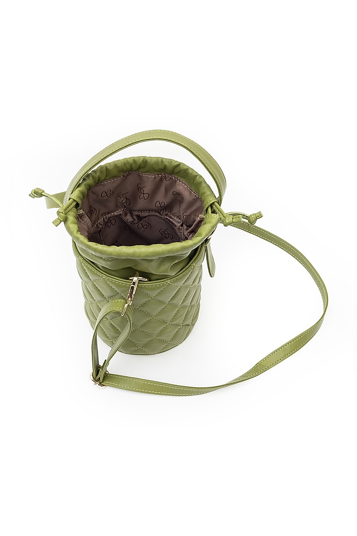 Green Leather Bucket Bag by SG BY SONIA GULRAJANI at Pernia's Pop Up Shop