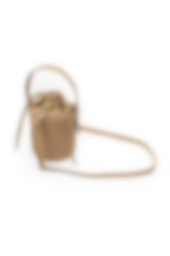 Beige Leather Bucket Bag by SG BY SONIA GULRAJANI at Pernia's Pop Up Shop