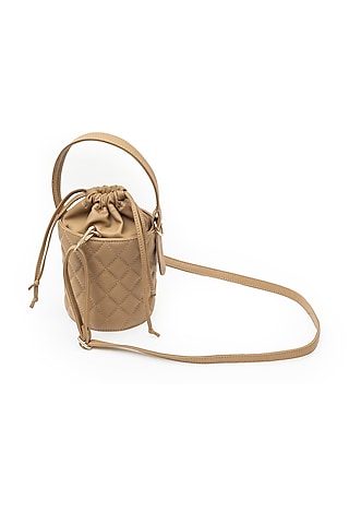 Beige Leather Bucket Bag by SG BY SONIA GULRAJANI