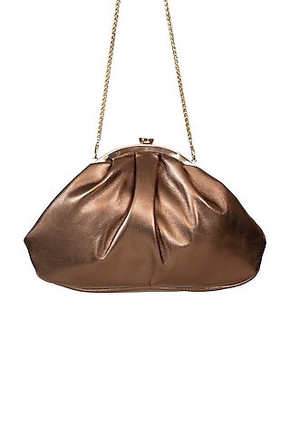Bronze Leather Metallic Clutch by SG BY SONIA GULRAJANI