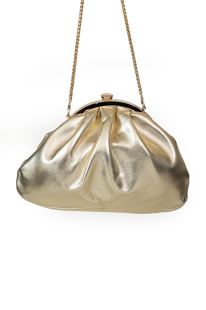 Gold Leather Metallic Clutch by SG BY SONIA GULRAJANI at Pernia's Pop Up Shop