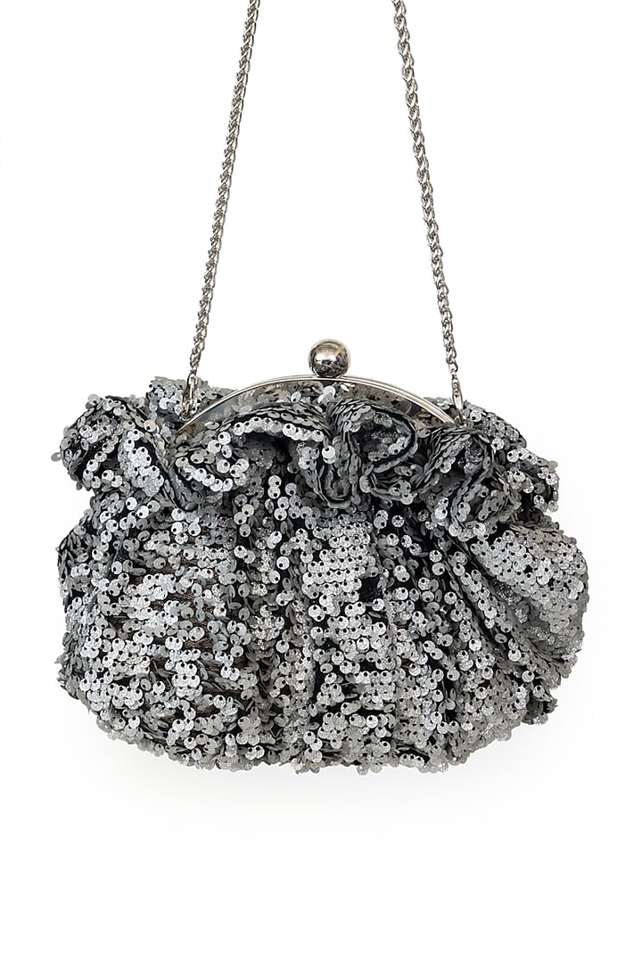 Silver Soft Sequins Crystal Embellished Starlit Pouchette Bag by SG BY SONIA GULRAJANI at Pernia's Pop Up Shop