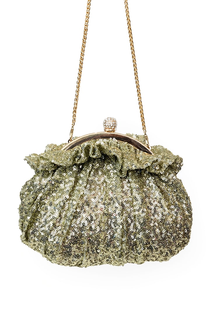 Tea Green Soft Sequins Crystal Embellished Starlit Pouchette Bag by SG BY SONIA GULRAJANI at Pernia's Pop Up Shop