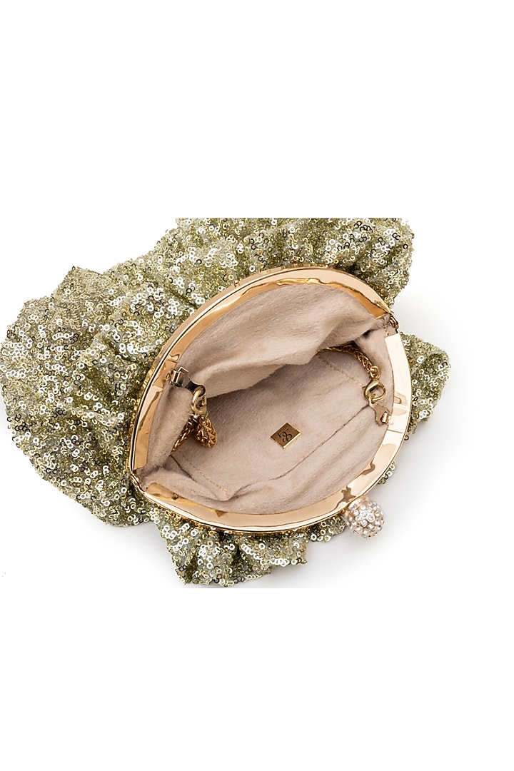 Tea Green Soft Sequins Crystal Embellished Starlit Pouchette Bag by SG BY SONIA GULRAJANI at Pernia's Pop Up Shop