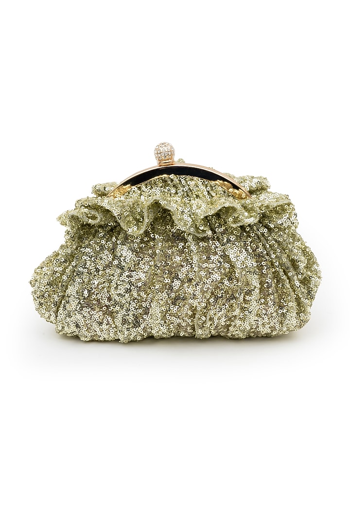 Tea Green Soft Sequins Crystal Embellished Starlit Pouchette Bag by SG BY SONIA GULRAJANI at Pernia's Pop Up Shop
