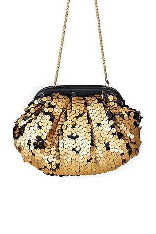 Gold Sequins Clutch by SG BY SONIA GULRAJANI
