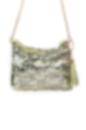 Green Sequins & Tweed Embroidered Sling Bag by SG BY SONIA GULRAJANI at Pernia's Pop Up Shop