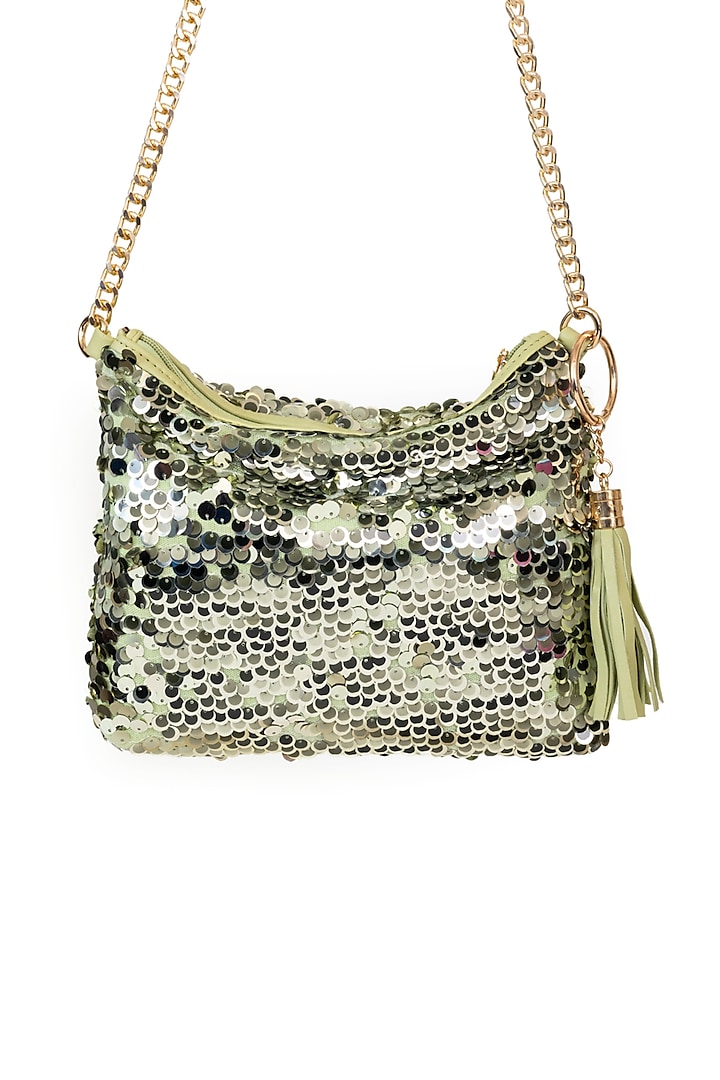 Green Sequins & Tweed Embroidered Sling Bag by SG BY SONIA GULRAJANI at Pernia's Pop Up Shop