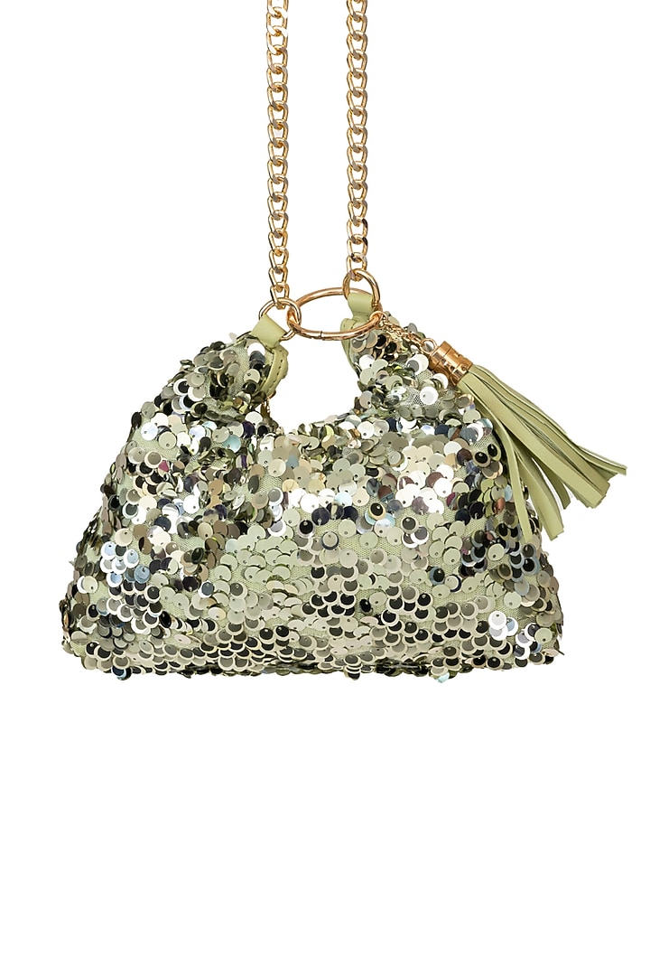 Green Sequins & Tweed Embroidered Sling Bag by SG BY SONIA GULRAJANI at Pernia's Pop Up Shop