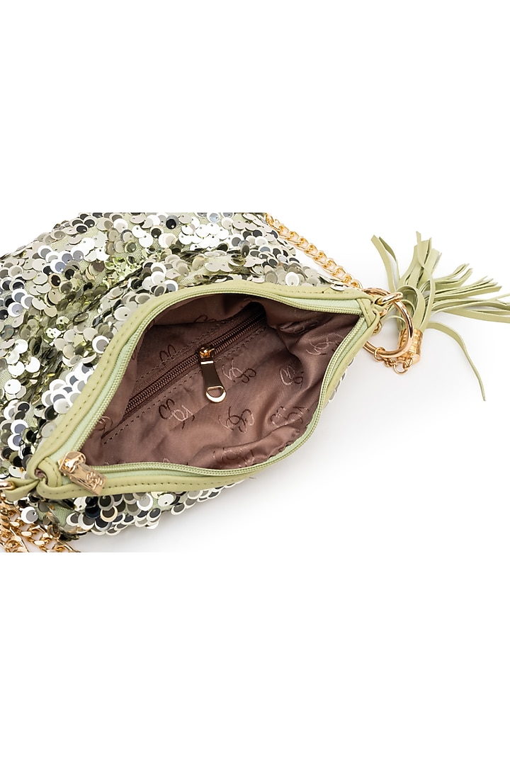 Green Sequins & Tweed Embroidered Sling Bag by SG BY SONIA GULRAJANI at Pernia's Pop Up Shop