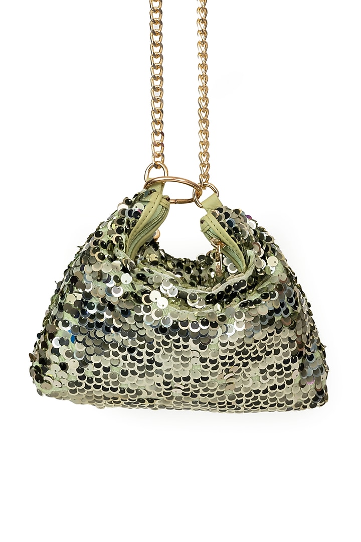 Green Sequins & Tweed Embroidered Sling Bag by SG BY SONIA GULRAJANI at Pernia's Pop Up Shop