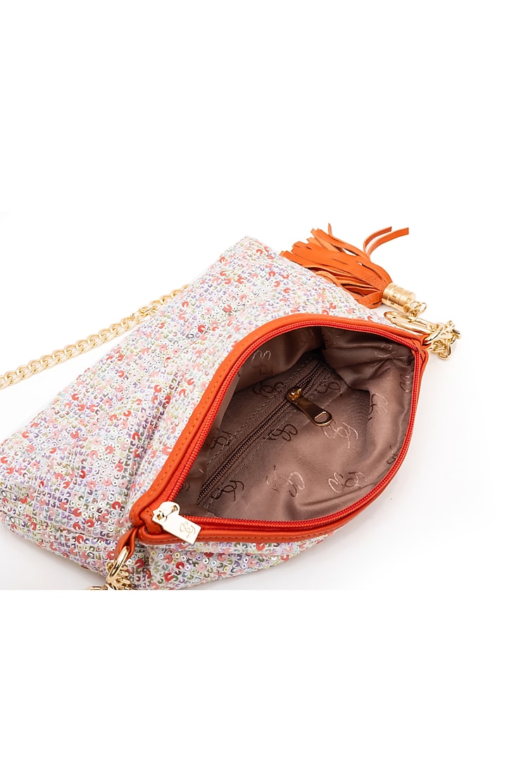 Orange Sequins & Tweed Embroidered Sling Bag by SG BY SONIA GULRAJANI at Pernia's Pop Up Shop