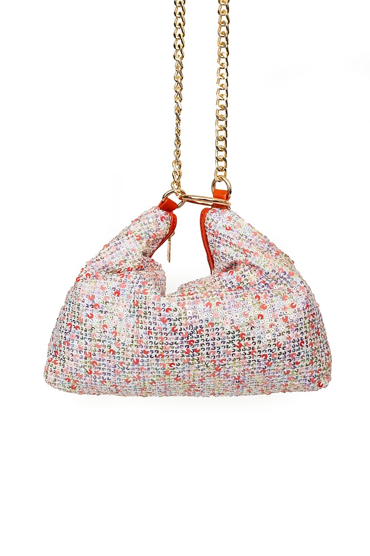 Orange Sequins & Tweed Embroidered Sling Bag by SG BY SONIA GULRAJANI at Pernia's Pop Up Shop