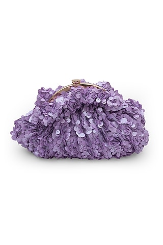 Lilac Suede Crystal Embellished Pouchette Bag by SG BY SONIA GULRAJANI