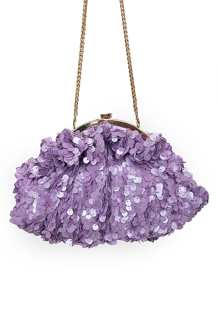 Lilac Suede Crystal Embellished Pouchette Bag by SG BY SONIA GULRAJANI at Pernia's Pop Up Shop