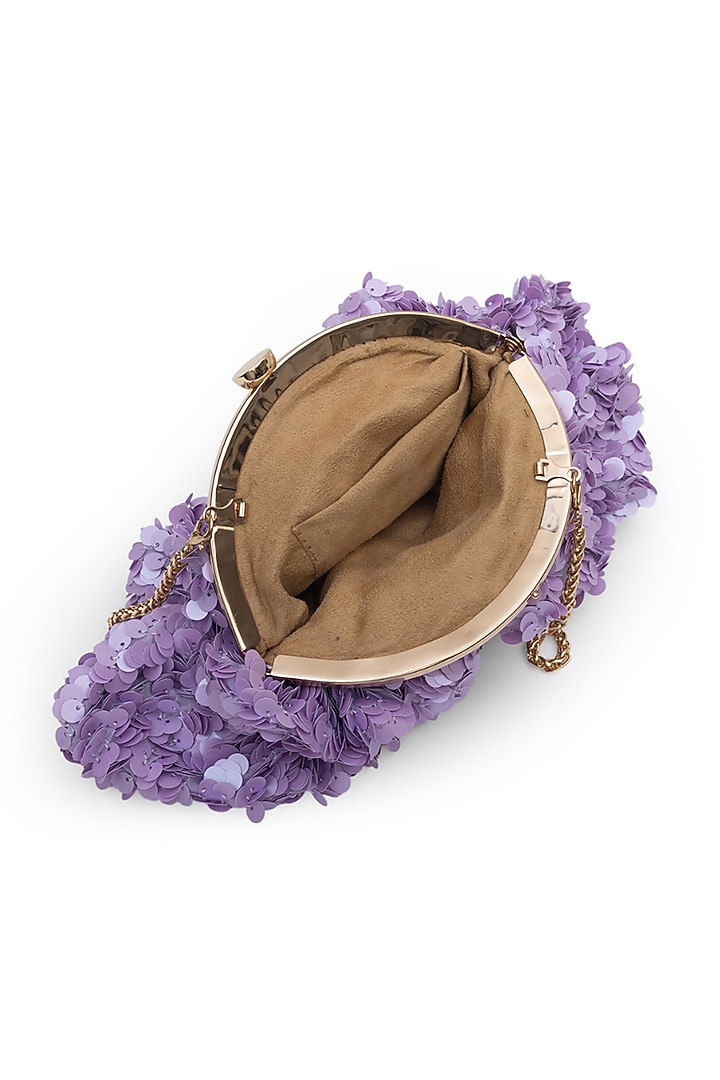 Lilac Suede Crystal Embellished Pouchette Bag by SG BY SONIA GULRAJANI at Pernia's Pop Up Shop