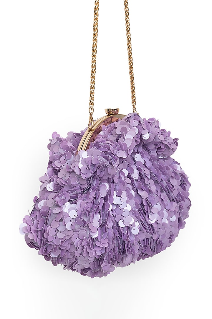 Lilac Suede Crystal Embellished Pouchette Bag by SG BY SONIA GULRAJANI at Pernia's Pop Up Shop