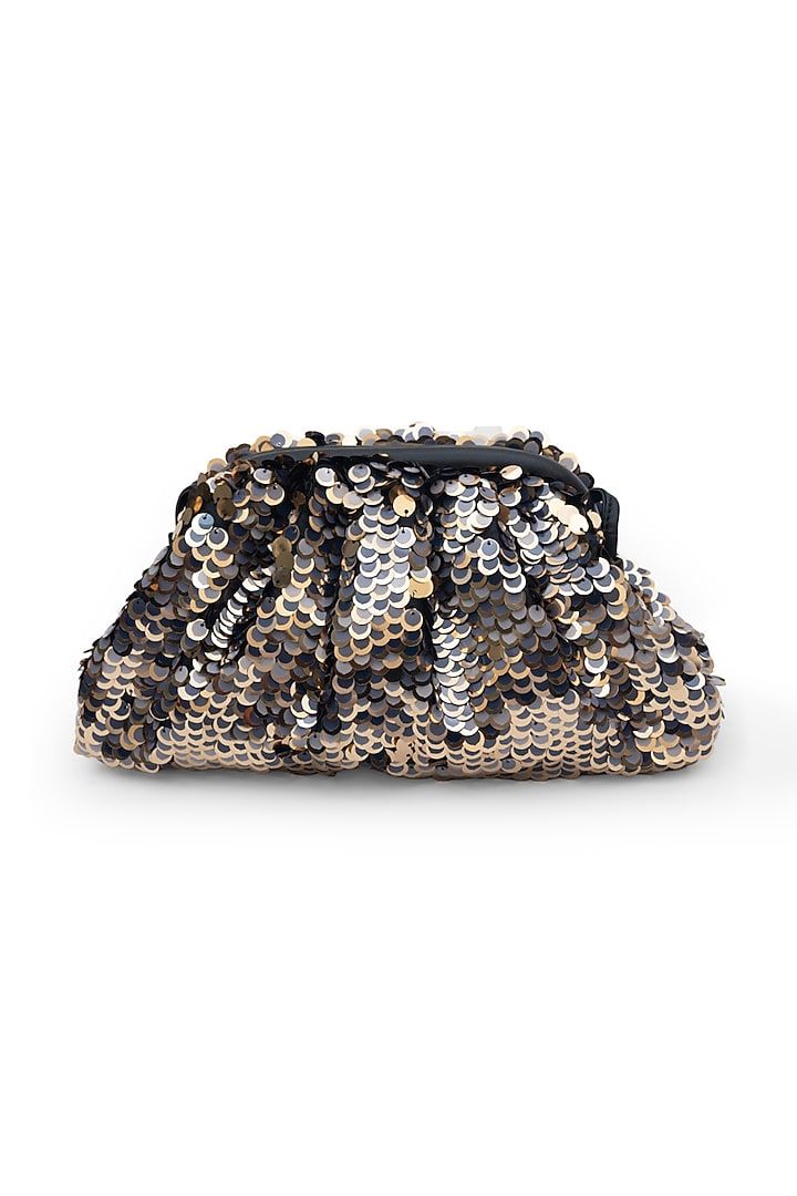 Grey & Gold Suede Sequins Embroidered Sling Bag by SG BY SONIA GULRAJANI at Pernia's Pop Up Shop