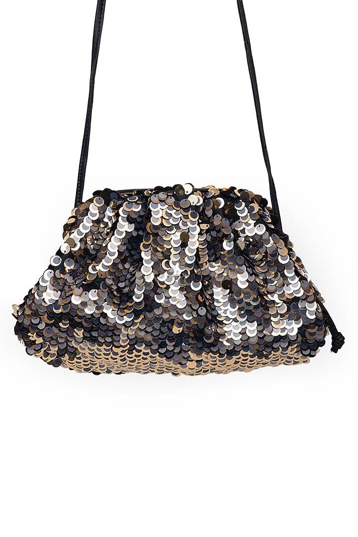 Grey & Gold Suede Sequins Embroidered Sling Bag by SG BY SONIA GULRAJANI at Pernia's Pop Up Shop