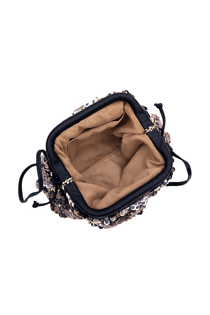 Grey & Gold Suede Sequins Embroidered Sling Bag by SG BY SONIA GULRAJANI at Pernia's Pop Up Shop