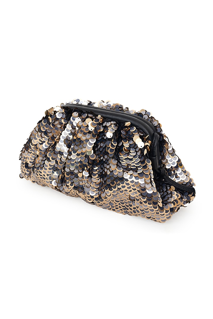 Grey & Gold Suede Sequins Embroidered Sling Bag by SG BY SONIA GULRAJANI at Pernia's Pop Up Shop