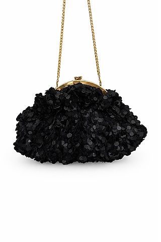 Black Suede Crystal Embellished Pouchette Bag by SG BY SONIA GULRAJANI