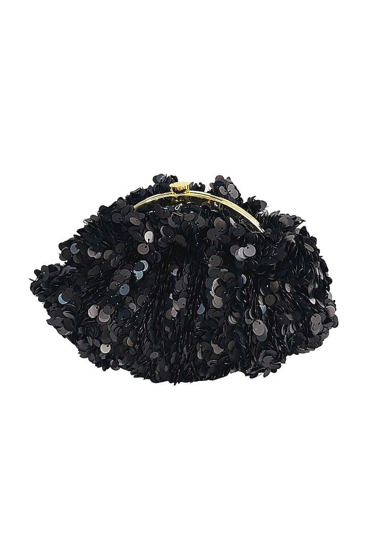 Black Suede Crystal Embellished Pouchette Bag by SG BY SONIA GULRAJANI at Pernia's Pop Up Shop