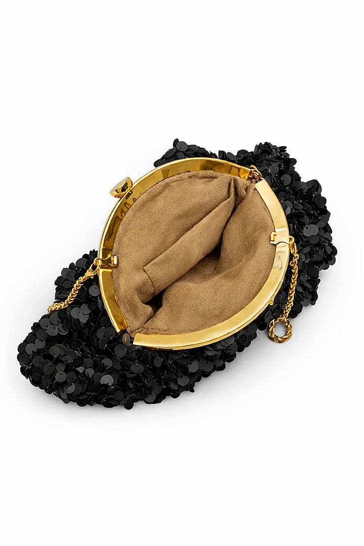 Black Suede Crystal Embellished Pouchette Bag by SG BY SONIA GULRAJANI at Pernia's Pop Up Shop