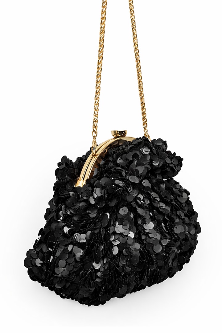 Black Suede Crystal Embellished Pouchette Bag by SG BY SONIA GULRAJANI at Pernia's Pop Up Shop