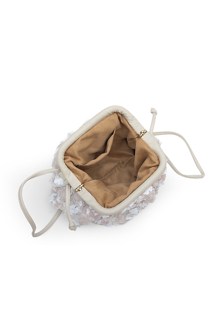 Ivory Suede Sequins Embroidered Sling Bag by SG BY SONIA GULRAJANI at Pernia's Pop Up Shop