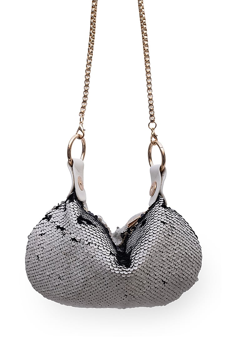 Black Sheer Net Sequins Embroidered Reversible Sling Bag by SG BY SONIA GULRAJANI at Pernia's Pop Up Shop