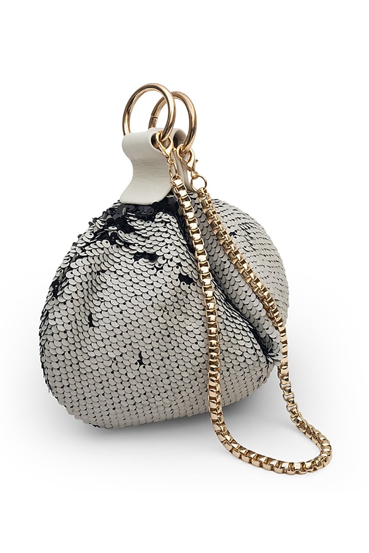 Black Sheer Net Sequins Embroidered Reversible Sling Bag by SG BY SONIA GULRAJANI at Pernia's Pop Up Shop