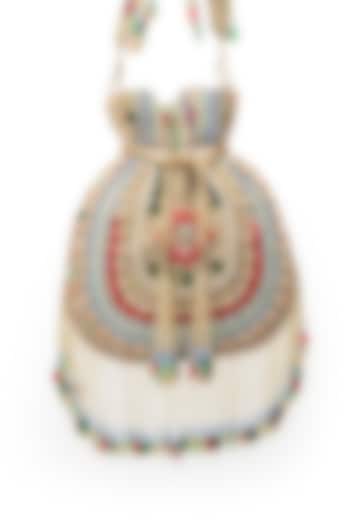 Gold Soft Velvet Floral Motifs Embroidered Handcrafted Potli by SG BY SONIA GULRAJANI at Pernia's Pop Up Shop