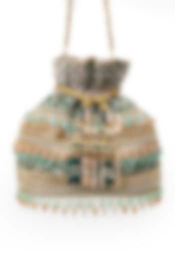 Gold Soft Velvet & Silk Zardosi Thread Work Handcrafted Potli by SG BY SONIA GULRAJANI at Pernia's Pop Up Shop