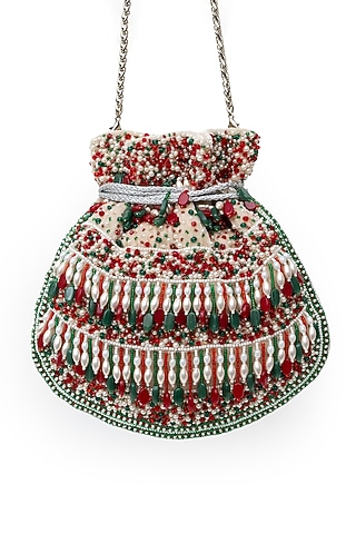 Red Velvet Beads Embellished Handcrafted Potli by SG BY SONIA GULRAJANI