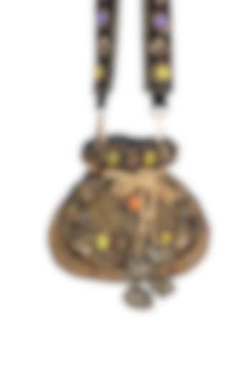 Black Velvet Zardosi Embroidered Handcrafted Potli by SG BY SONIA GULRAJANI at Pernia's Pop Up Shop