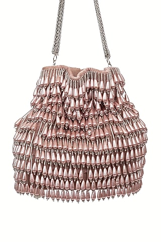 Pink Pearl Embellished Handcrafted Potli by SG BY SONIA GULRAJANI